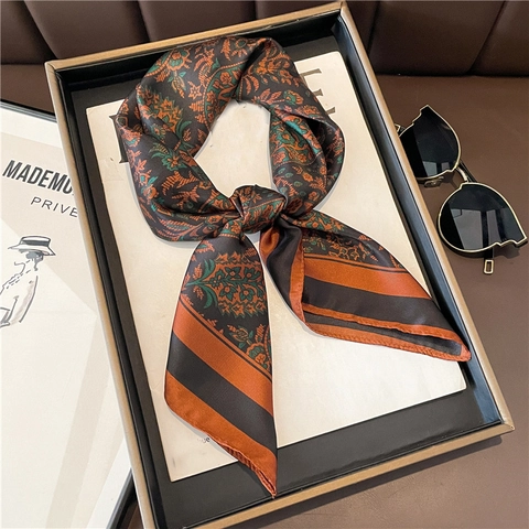 Paisley Pattern Square Scarf Women Satin Twill Hair Head Handbag Accessory Retro Elegant Polyester Foulard