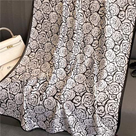 Sciarpa Lunga In Raso Da Donna Grande Stampa Rosa Scialle Avvolgente Morbida Sensazione Raso Telo Mare Nero Bianco
