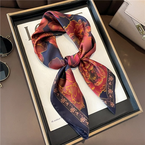 Floraler Pfingstrosen Druck Köper Polyester Schal Elegant Vintage Satin Finish Quadratisches Kopftuch Für Damen