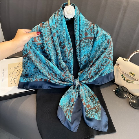 Paisley Pattern Satin Scarf Large Square Shawl For Women Sun Protection Vintage Wrap Headscarf For Travel
