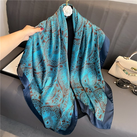 Paisley Pattern Satin Scarf Large Square Shawl For Women Sun Protection Vintage Wrap Headscarf For Travel