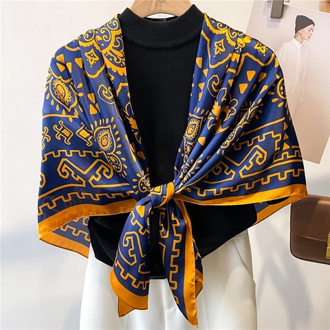 Dames Vintage Paisley Satijnen Sjaal Grote Vierkante Omslagdoek Zijdeachtig Polyester Bedrukte Halssjaal Voor Reizen Kantoor