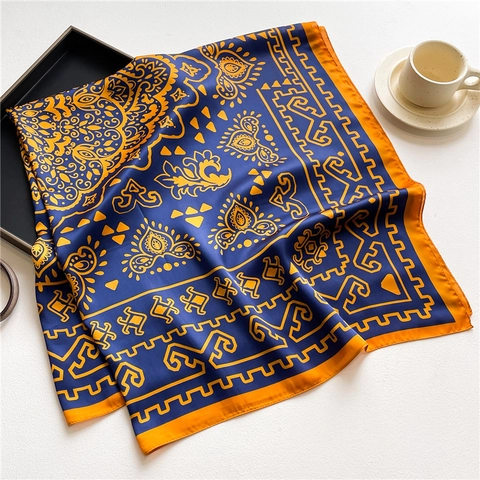 Dames Vintage Paisley Satijnen Sjaal Grote Vierkante Omslagdoek Zijdeachtig Polyester Bedrukte Halssjaal Voor Reizen Kantoor