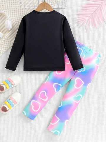 Girls Clothing Long Sleeve Round Neck Top And Tie Dye Heart Print Pants Polyester Spandex Kindergarten Era Print Toddler Kids