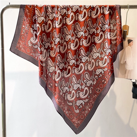 Sciarpa Quadrata Con Stampa Paisley Finta Raso Raso Grande Scialle Retro Elegante Foulard Per Donne