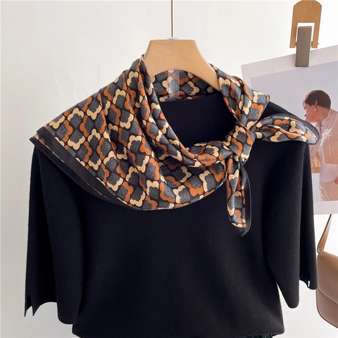 Square Scarf Retro Geometric Floral Print Satin Like Satin Headscarf Fashion Hair Bandana Neck Wrap For Women
