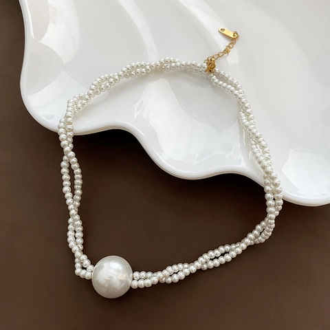 Elegante Collana Di Künstliche Perle Di Conchiglia A Più Fili Retro Francese Per Donna Catena Per Clavicola A Spirale Con Perla Artificial Grande Acciaio Titanio