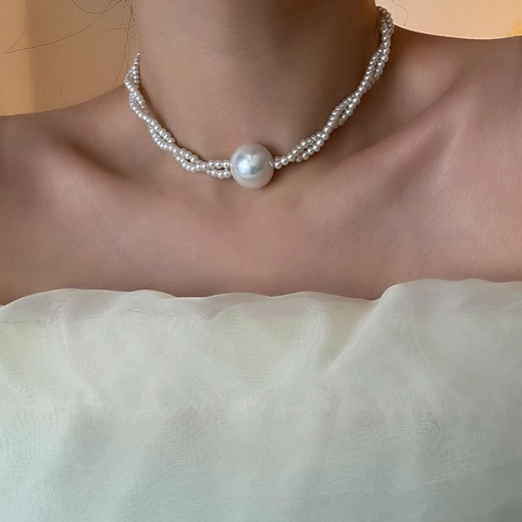 Elegante Collana Di Künstliche Perle Di Conchiglia A Più Fili Retro Francese Per Donna Catena Per Clavicola A Spirale Con Perla Artificial Grande Acciaio Titanio
