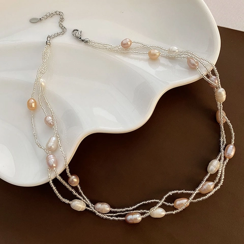 Collana Di Perle Naturali D'acqua Dolce A Più Strati Elegante Girocollo In Perle Barocche A Più Fili Gioielli Da Donna