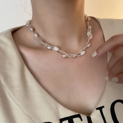 Collana Di Perle Naturali D'acqua Dolce A Più Strati Elegante Girocollo In Perle Barocche A Più Fili Gioielli Da Donna