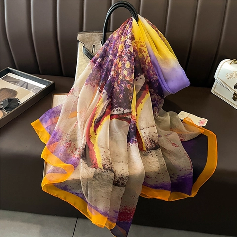 Sciarpa Scialle Con Stampa Astratta Poliestere Leggero Traspirante Protezione Solare Elegante Moda Per Donna