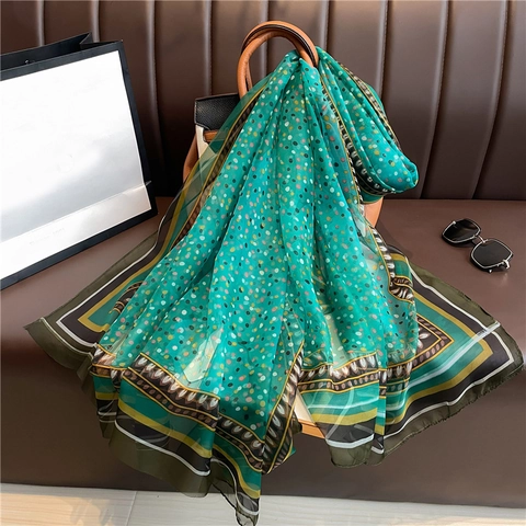 Damen Großer Schal Punkt Geometric Print Satin Wie Polyester Sonnenschutz Atmungsaktive Elegante Retro Schal Wickel