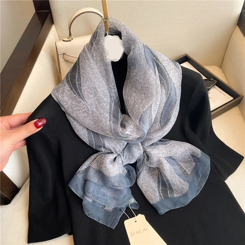 Damen Großer Schal Polyester Gaze Wellenmuster Sonnenschutz Elegant Mode Dünne Tücher Leichtes Reiseaccessoire