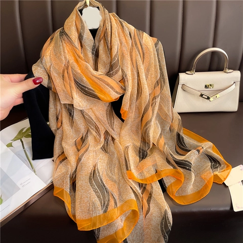 Damen Großer Schal Polyester Gaze Wellenmuster Sonnenschutz Elegant Mode Dünne Tücher Leichtes Reiseaccessoire