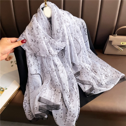 Large Scarf Shawl Lightweight Polyester Chiffon Polka Dot Crescent Print Sun Protection Elegant Fashion Wraps For Women