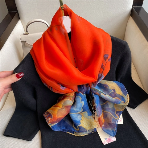 Blumendruck Schal Damen Polyester Satinnähnlich Leicht Sonnenschutz Mode Elegant Großes Tuch Accessoire