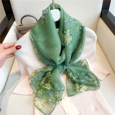 Floral Print Large Scarf Shawl Lightweight Polyester Sun Protection Elegant Wrap For Women Summer Beach Breathable
