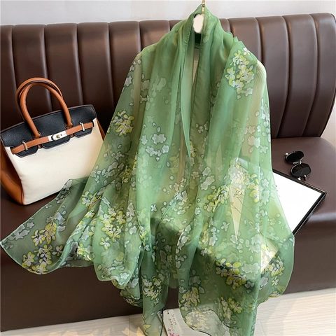 Floral Print Large Scarf Shawl Lightweight Polyester Sun Protection Elegant Wrap For Women Summer Beach Breathable