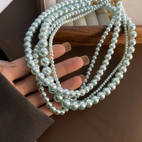Collar de Acero Inoxidable con Perla Artificial de Concha Natural Verde Menta de Gama Alta Francesa para Mujer Joyería de Cadena de Clavícula