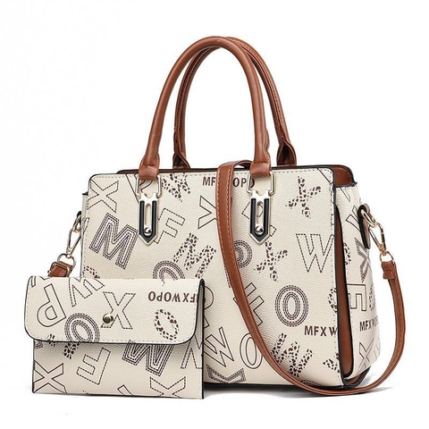 Women Fashion Printed Handbag And Matching Wallet Large Capacity PU Leather Monogram Shoulder Crossbody Bag For Daily Use