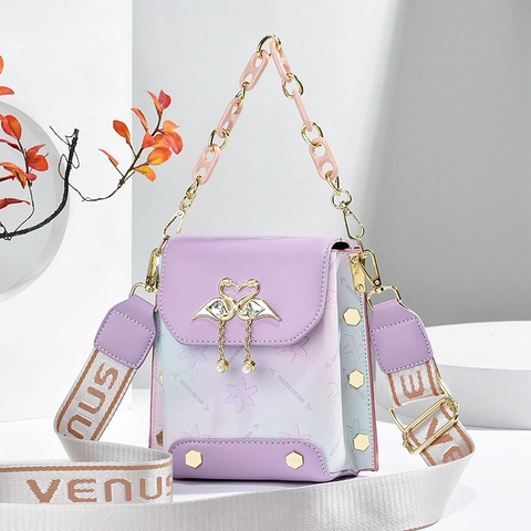 Bolso Bandolera Mini Floral para Mujer Cuadrado Degradado Con Correa Ancha Cierre de Cisne y Asa de Cadena