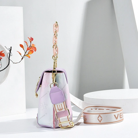 Bolso Bandolera Mini Floral para Mujer Cuadrado Degradado Con Correa Ancha Cierre de Cisne y Asa de Cadena