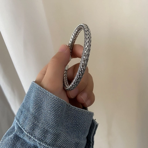 Gewebter Offener Armreif Titanstahl Geflochtene Textur Armband Vintage Industrie Minimalistischer Stil Schmuck Für Damen Herren