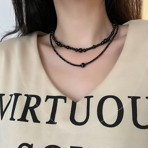 Collana Di Perle In Agata Nera Vintage Geometrica Perla Rotonda Choker Elegante Catena Di Clavicola Per Donne