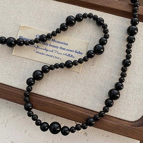 Collana Di Perle In Agata Nera Vintage Geometrica Perla Rotonda Choker Elegante Catena Di Clavicola Per Donne