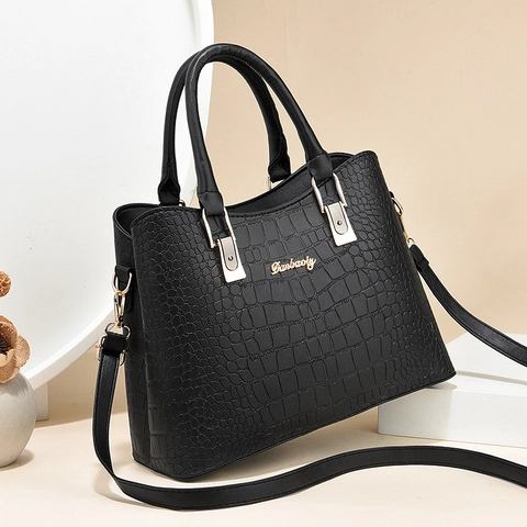 Bolso De Mano Para Mujer Patrón Cocodrilo Monograma Gran Capacidad Cuero PU Bolso Bandolera Tote Para El Trabajo