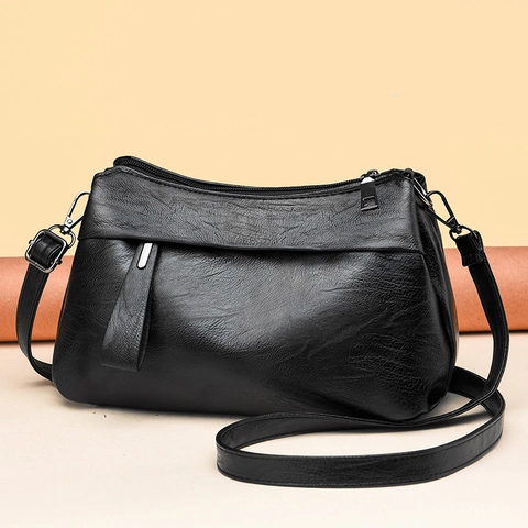 Women Litchi Texture PU Leather Crossbody Bag Multi-Compartment Multi Zipper Small Square Shoulder Bag Elegant Lady Style