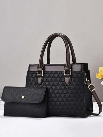 Borsa A Mano E Portafoglio Da Donna Pelle PU Motivo Geometrico Triangolo Borsa A Spalla Grande Capacità Tracolla