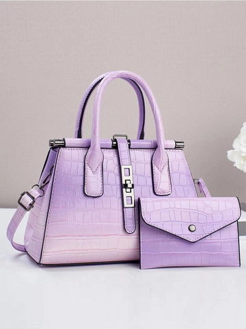 Bolso De Mano Y Cartera Para Mujer Estampado Cocodrilo Degradado Cuero PU Gran Capacidad Bolso De Hombro