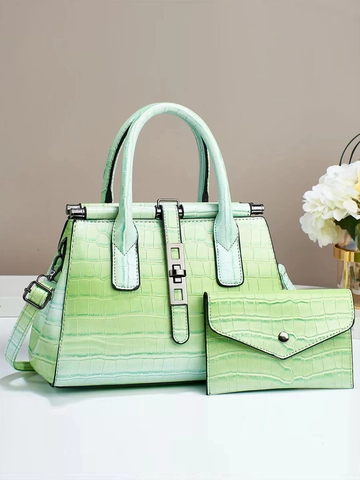 Bolso De Mano Y Cartera Para Mujer Estampado Cocodrilo Degradado Cuero PU Gran Capacidad Bolso De Hombro