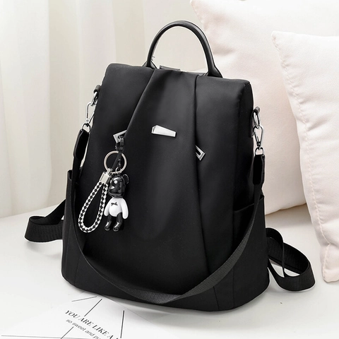 Zaino Moda Donna Tessuto Oxford Impermeabile Antifurto Scuola Casual Multi Tasche Con Simpatico Ciondolo A Orsetto