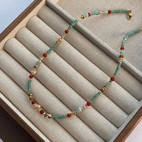 Ethnic Natural Stone Beaded Choker Necklace Titanium Steel Gold Plated Retro Bohemian Jewelry Accessories For Women