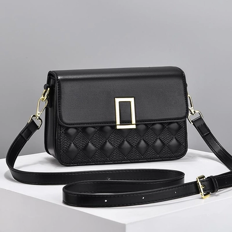 Stepp Schultertasche Für Damen PU Leder Umhängetasche Kleine Quadratische Klappentasche Mit Goldener Metallschnalle