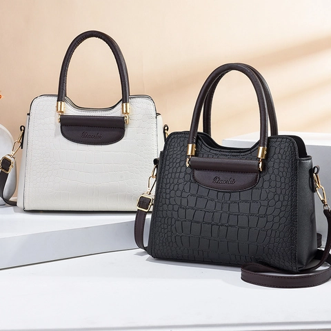 Elegante Bolso de Mano de Cuero PU Con Patrón de Cocodrilo para Mujer Gran Capacidad Bolso Bandolera Con Detalles de Metal