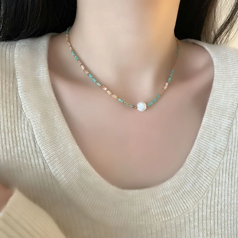 Collana Di Perline Colorate Fatta A Mano Con Perla Barroca Natural Barocca Pietra Naturale Acciaio Al Titanio Catena Clavicola Vintage Per Donna