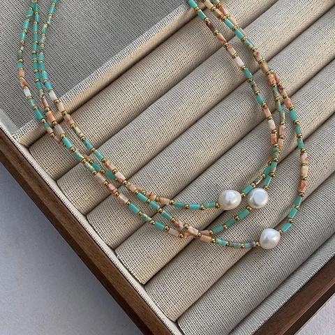 Collana Di Perline Colorate Fatta A Mano Con Perla Barroca Natural Barocca Pietra Naturale Acciaio Al Titanio Catena Clavicola Vintage Per Donna