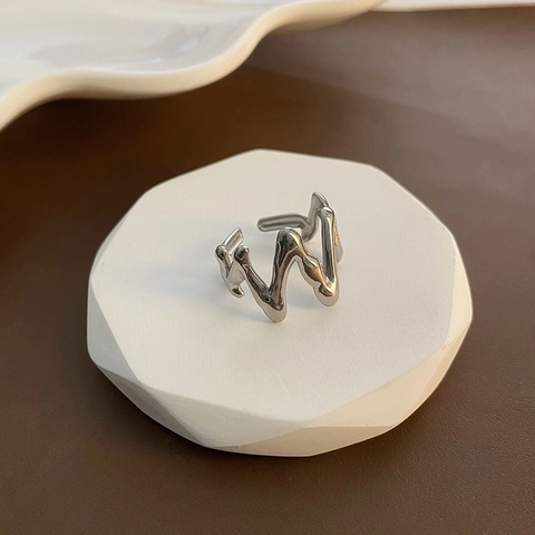 Irregular Wave Lava Open Ring Stainless Steel 18K Gold Plated Minimalist Liquid Metal Geometric Adjustable Jewelry For Women