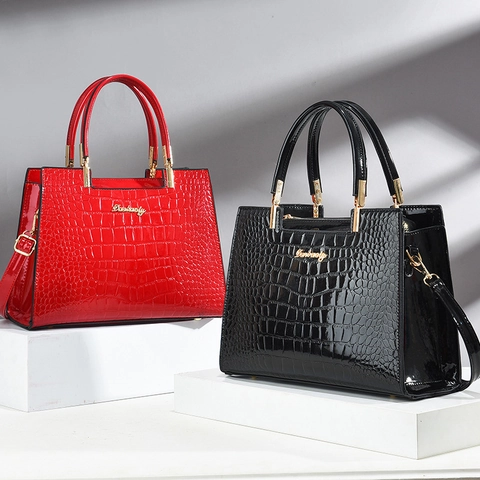 Damen Handtasche Krokodilmuster Lackleder Obere Griff Umhängetasche Crossbody Große Kapazität Pendler Büro Dame Stil