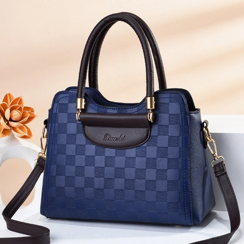 Borsa a Mano da Donna in Pelle PU Moda Texture Coccodrillo Scacchi Borsa a Tracolla di Grande Capacità Borsa da Pendolare Street Trend Con Hardware Dorato