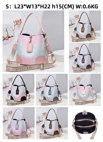 Bolso De Cubo Para Mujer Degradado Arcoíris De Cuero PU Estampado Floral Estrella Bolso De Mano Gran Capacidad Bandolera Ancha