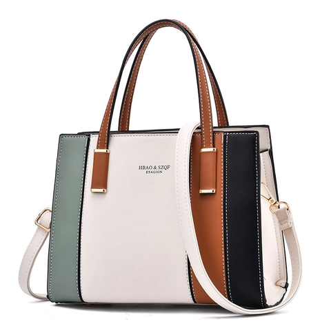 Borsa a Mano da Donna in Pelle PU a Blocchi di Colore di Moda Grande Capacità Splicing Borsa a Tracolla Crossbody Tote Bag