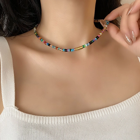 Collana Di Perline In Pietra Naturale Con Gemme Colorate E Distanziatori In Acciaio Inossidabile Stile Bohémien Vintage