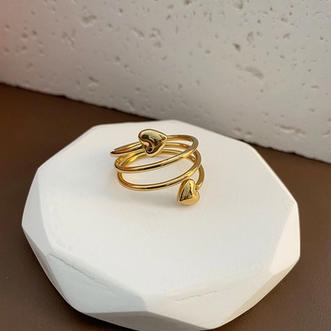 Heart Shape Spiral Ring Titanium Steel Multi Layer Wrap Open Finger Rings For Women Chic Fashion Jewelry Accessories