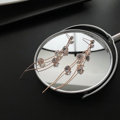 Orecchini Pendenti Lunghi Con Nappa In Zircone Oro Rosa Rame Elegante Stile Coreano Per Donne Con Perno In Argento