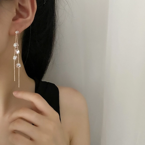 Orecchini Pendenti Lunghi Con Nappa In Zircone Oro Rosa Rame Elegante Stile Coreano Per Donne Con Perno In Argento