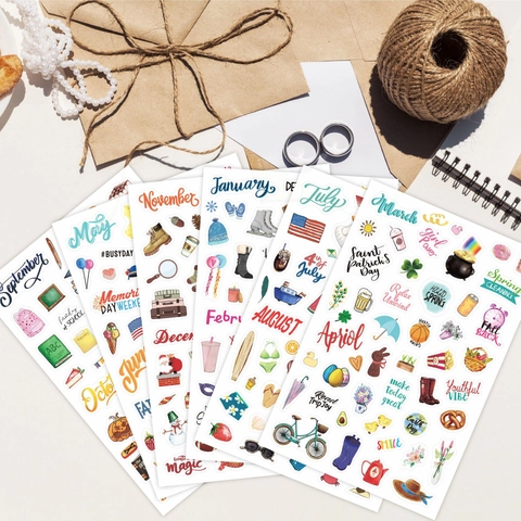 Monthly Planner Stickers Watercolor Decorative For Journaling Scrapbooking Holiday Seasonal Life Icons Handbook